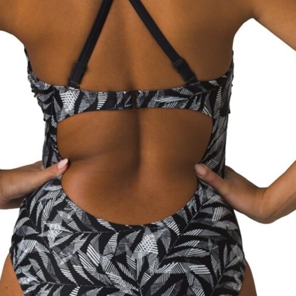 Prana Black and White Leaf Print One Piece Swimsuit - Picture 4 of 6